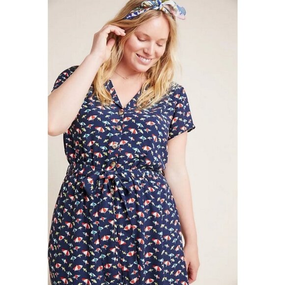 💕ANTHROPOLOGIE MAEVE💕 Catherine Shirtdress ~ Beach Umbrella Print 14 NWT - Picture 8 of 16